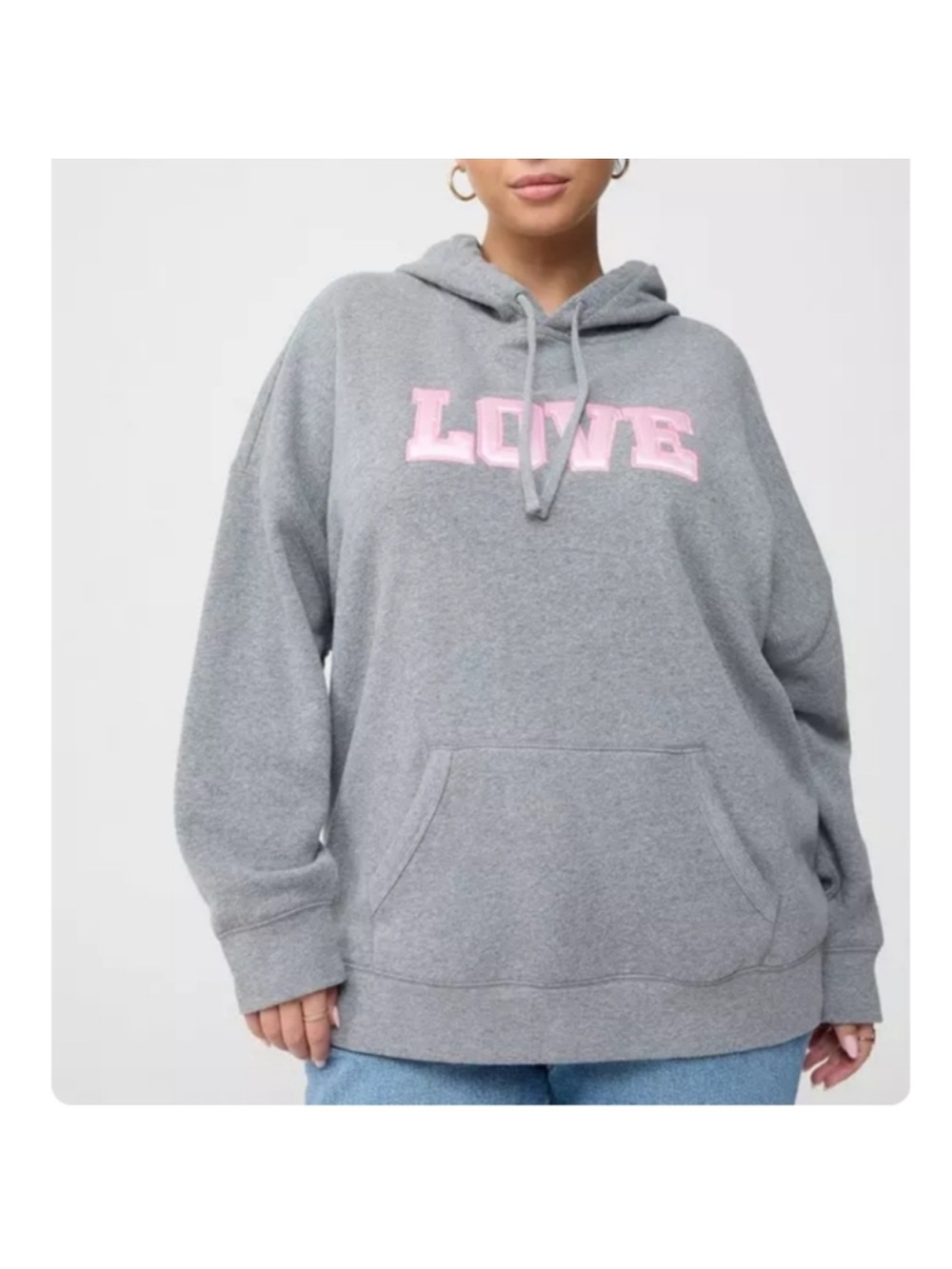 torrid Gray Hoodie Sweatshirt with Pink LOVE Applique